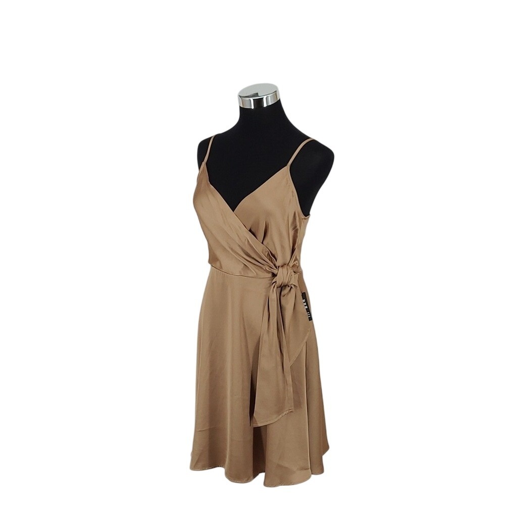 Express Womens XS Bronze Satin Faux Wrap Dress Adjustable Straps NWT